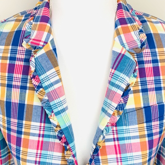 J Crew Women Size 2 Regent Blazer Pastel Plaid Ruffle Lined One Button Preppy - Picture 2 of 15